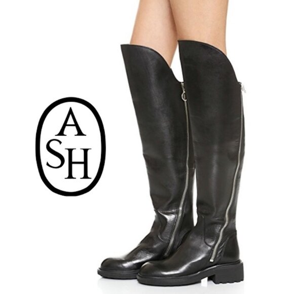 NWOB Ash Seven Over The Knee Tall Black Leather Boots - Picture 1 of 6